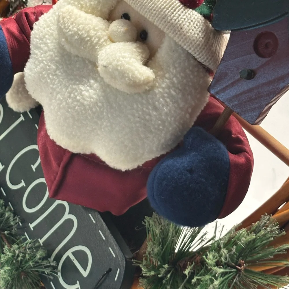 Vintage Festive Santa and Snowman Holiday Wreath